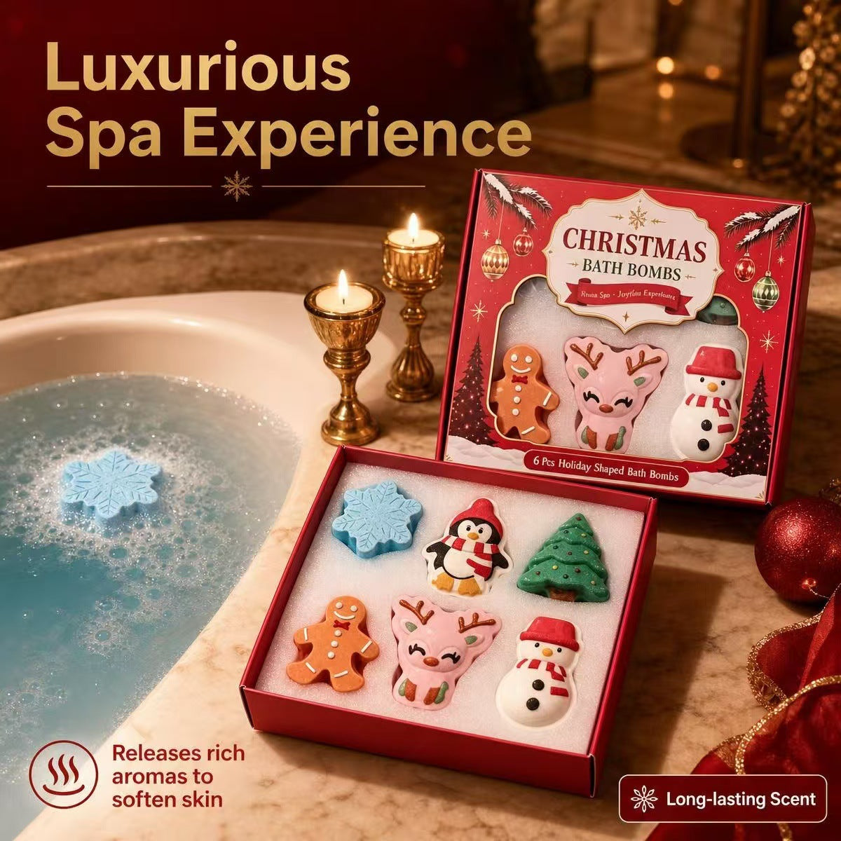 CouldNook Christmas Bath Bombs - Six Holiday Shapes And Gift Box Option