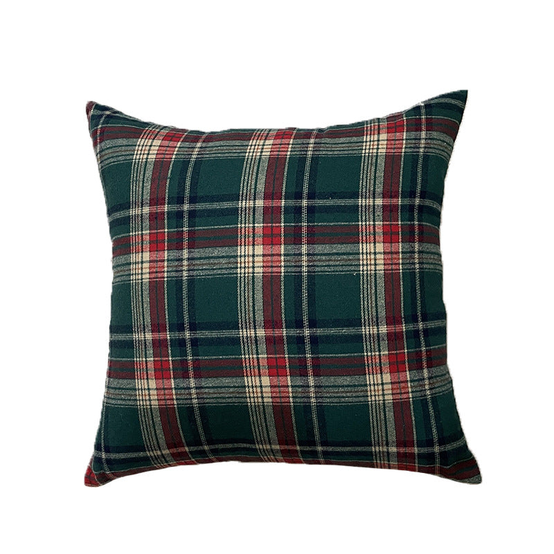 CouldNook Christmas Plaid Cushion Cover - Green Ground And Crossing Stripes