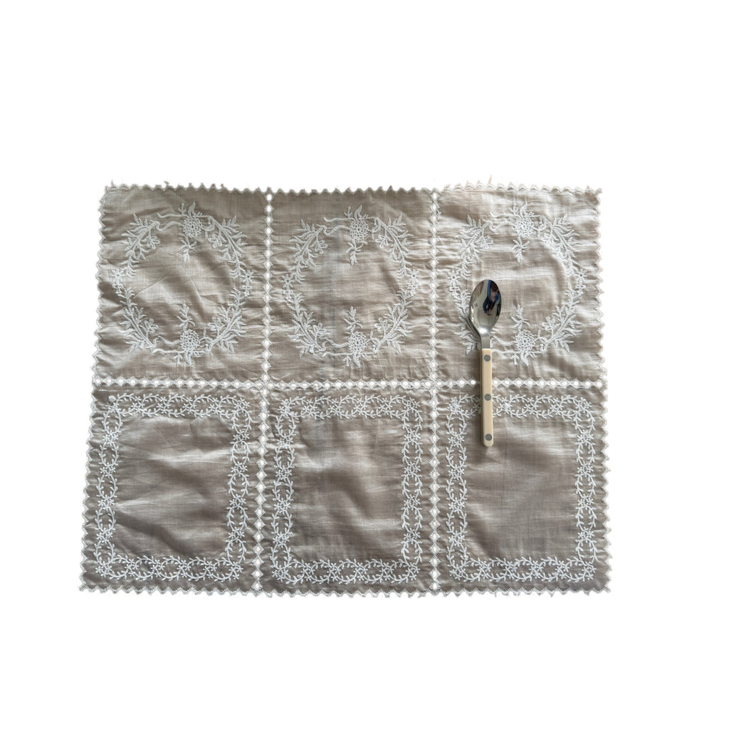 CouldNook Embroidered Lace Table Mat - Floral Stitching And Sheer Panels