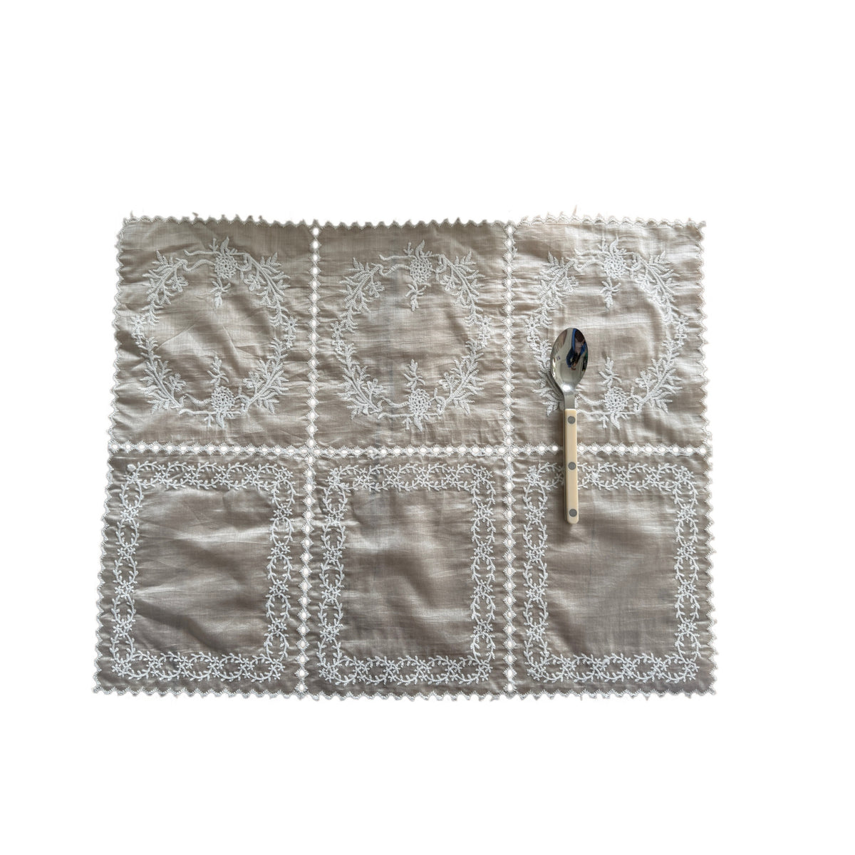 CouldNook Embroidered Lace Table Mat - Floral Stitching And Sheer Panels