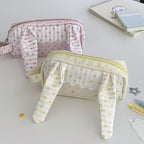 CouldNook Rabbit Ear Pencil Pouch - Patterned Panels And Gathered Trim