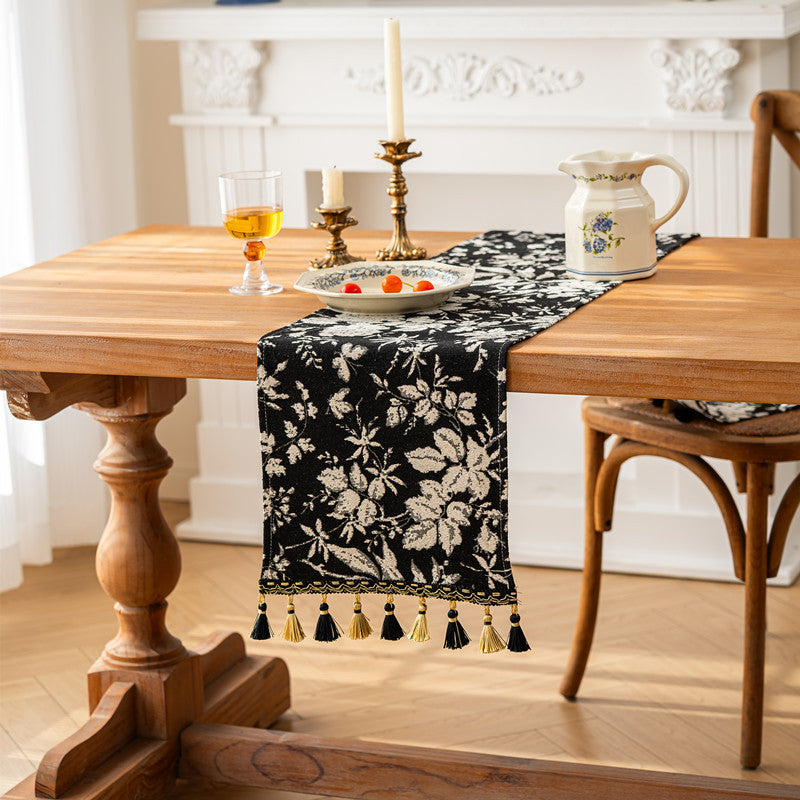 CouldNook Boho Vintage Jacquard Table Runner - Elegant Tassel Decor