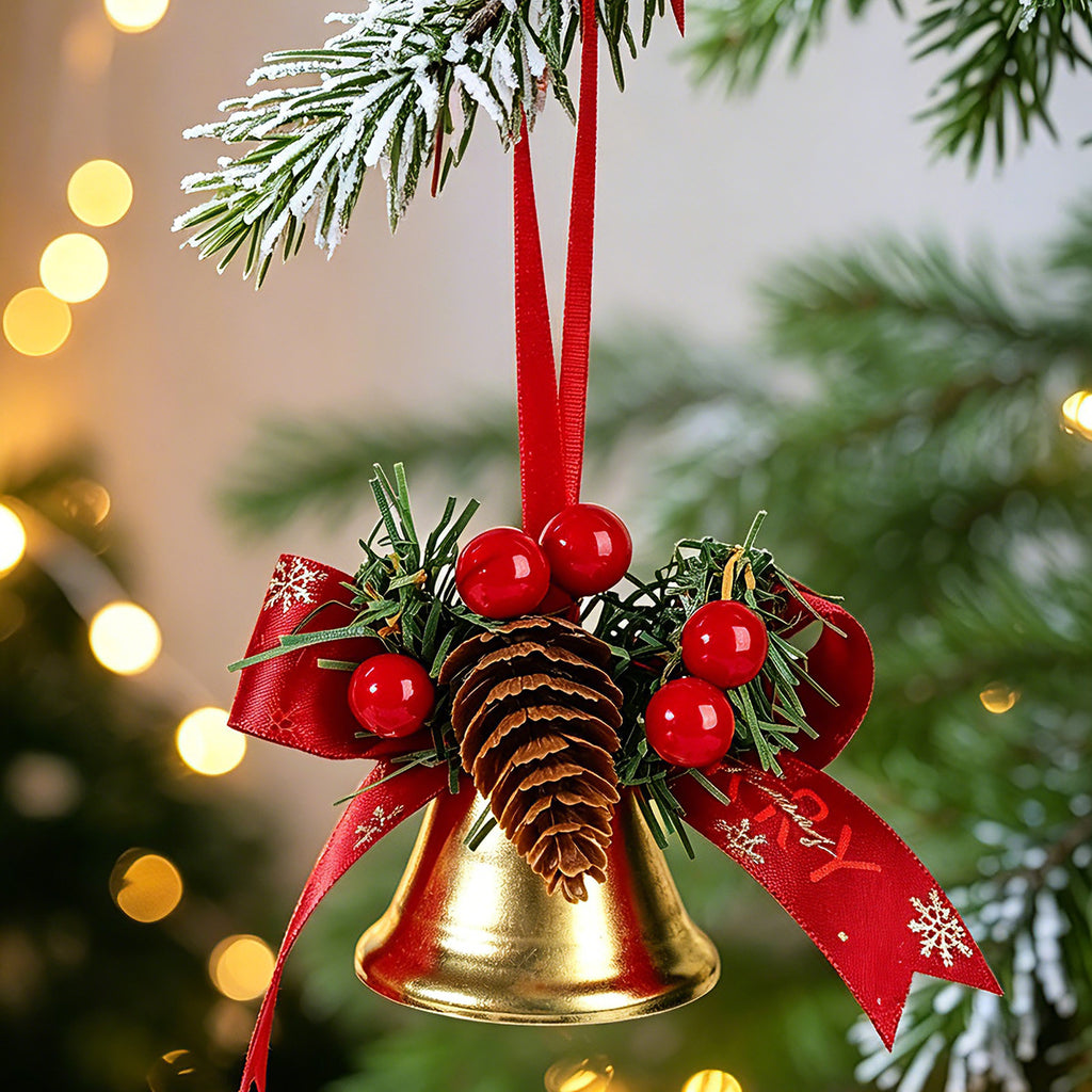 CouldNook Christmas Bell Ornament - Ribbon Bows and Seasonal Sprigs