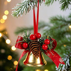 CouldNook Christmas Bell Ornament - Ribbon Bows and Seasonal Sprigs