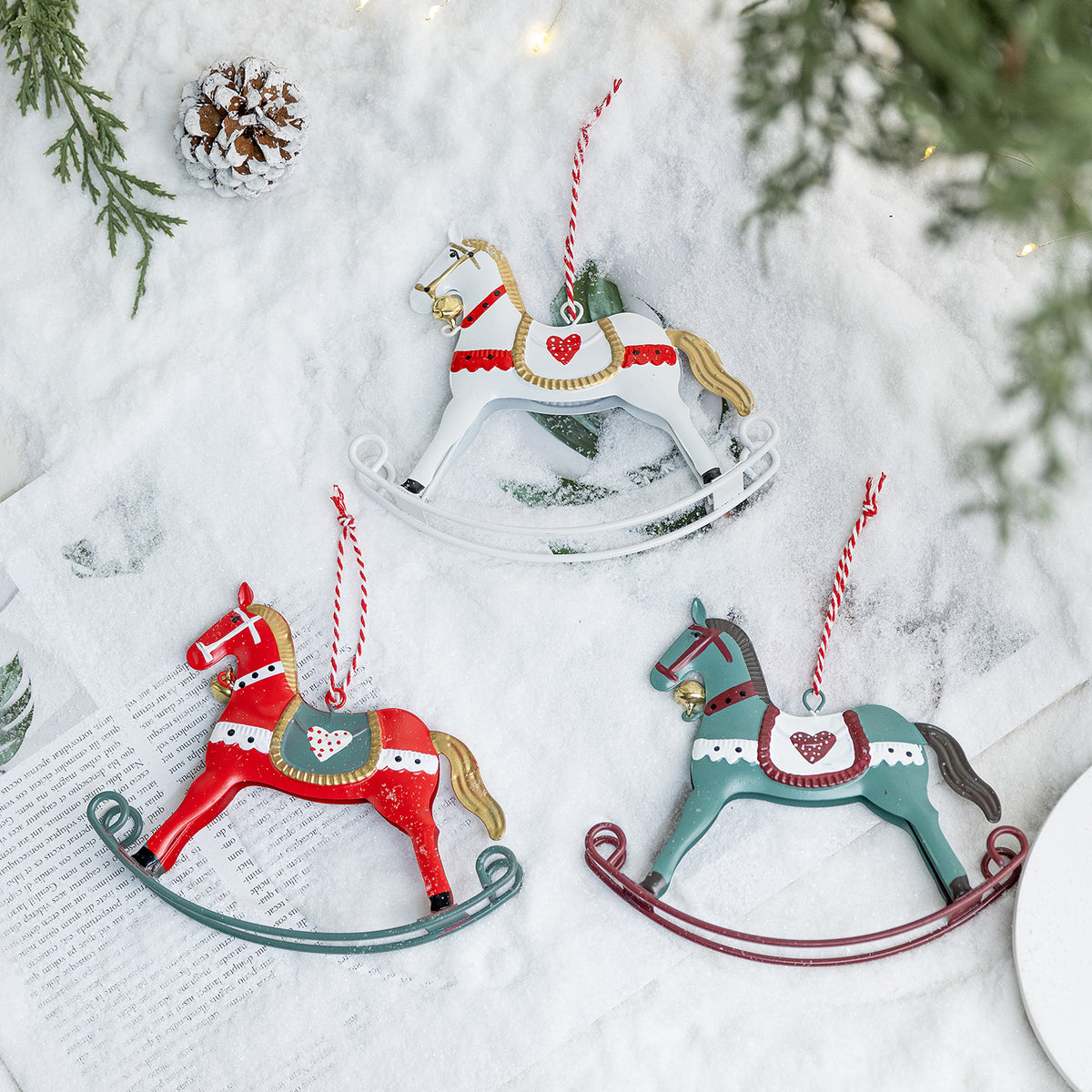 CouldNook Rocking Horse Ornament - Distressed Finish And Twisted Hanging Cord
