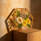 CouldNook Hexagonal Floral Coaster - Clear Body and Pressed Flower Arrangement