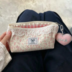 CouldNook Floral Pencil Pouch - Lace Trim And Checked Interior