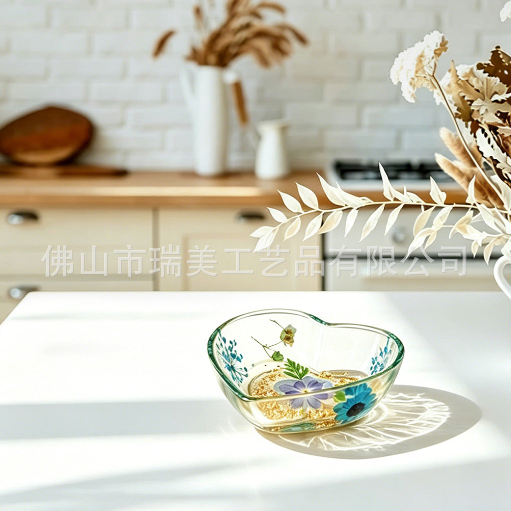 CouldNook Heart Jewelry Tray - Clear Resin and Embedded Flower Details
