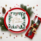CouldNook Christmas Paper Napkins - Holly Berry Border And Script Greeting
