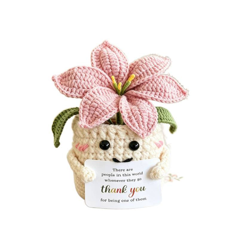 CouldNook Crocheted Lily Pot Ornament - Smiling Face And Thank-You Detail