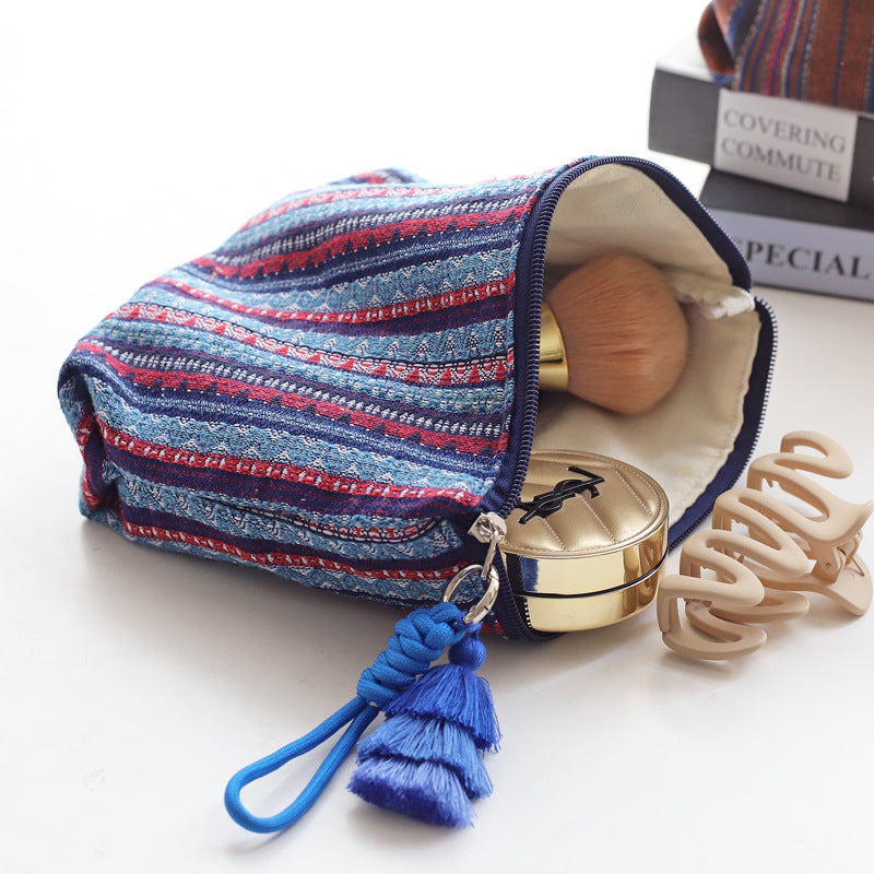 CouldNook Striped Cosmetic Pouch - Woven Texture And Layered Tassel