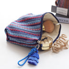 CouldNook Striped Cosmetic Pouch - Woven Texture And Layered Tassel