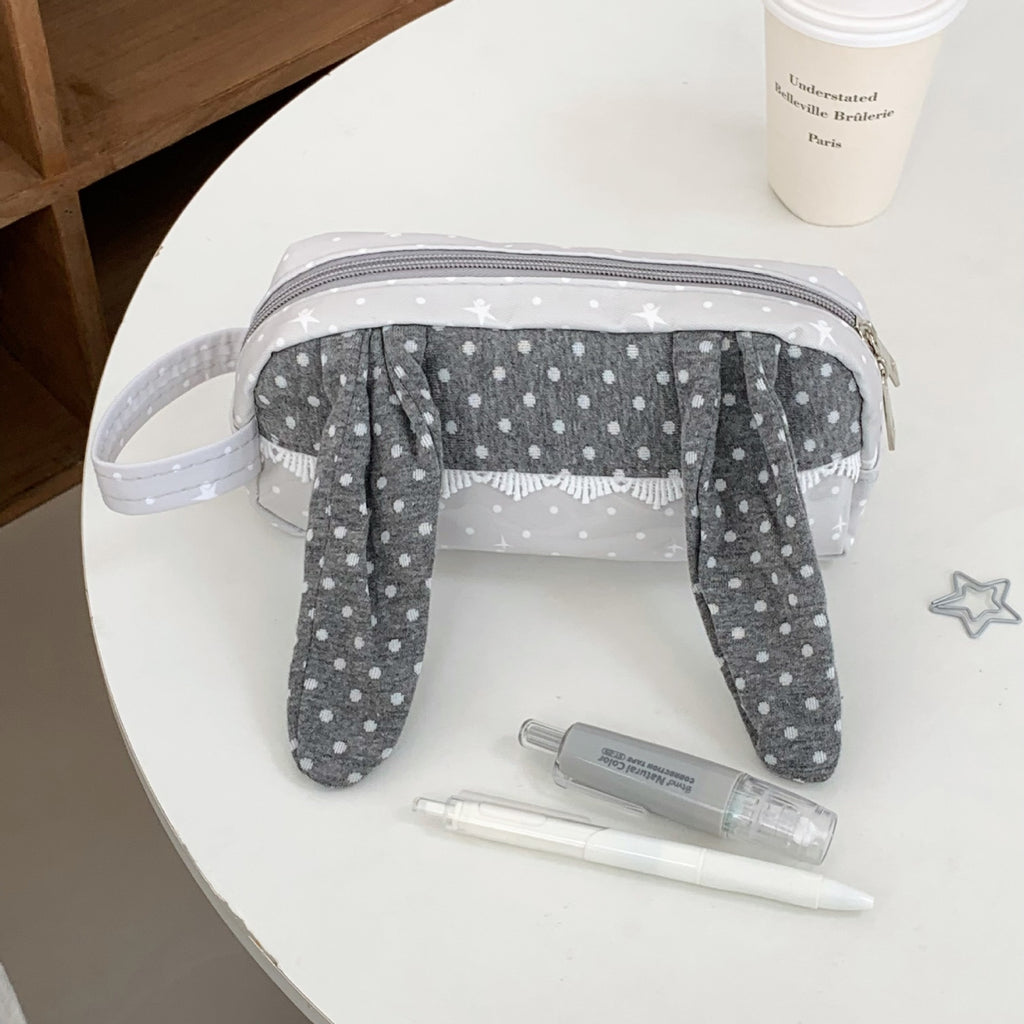 CouldNook Rabbit Ear Pencil Pouch - Patterned Panels And Gathered Trim
