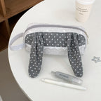 CouldNook Rabbit Ear Pencil Pouch - Patterned Panels And Gathered Trim