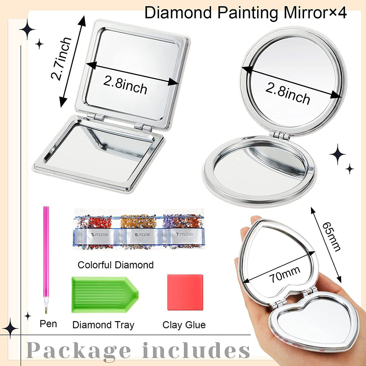 CouldNook Decorative Folding Mirror - Gem-Like Pattern And Double Reflective Interior