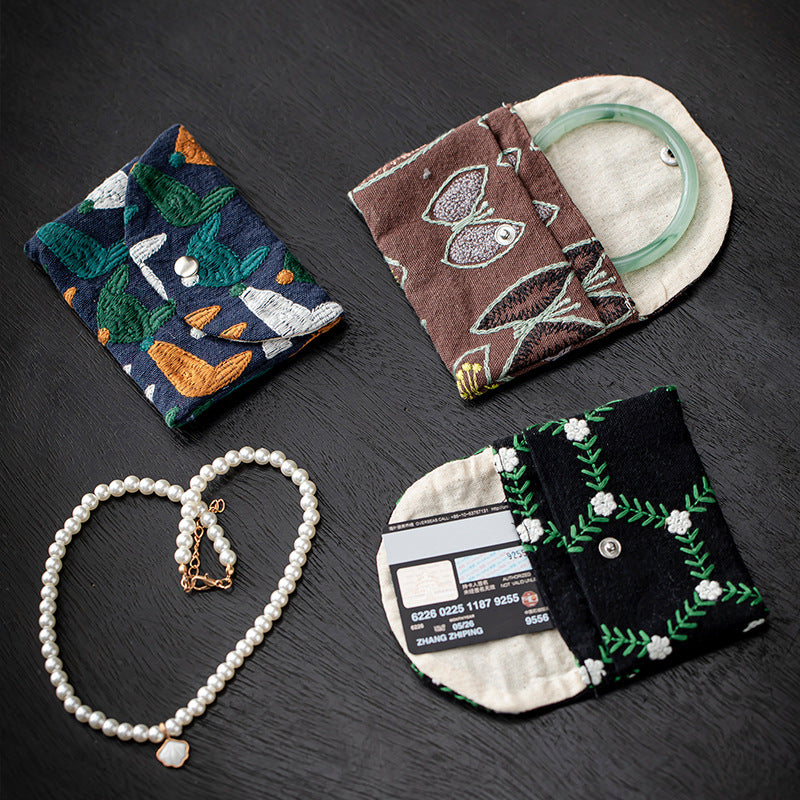 CouldNook Embroidered Card Pouch - Curved Flap And Snap Closure