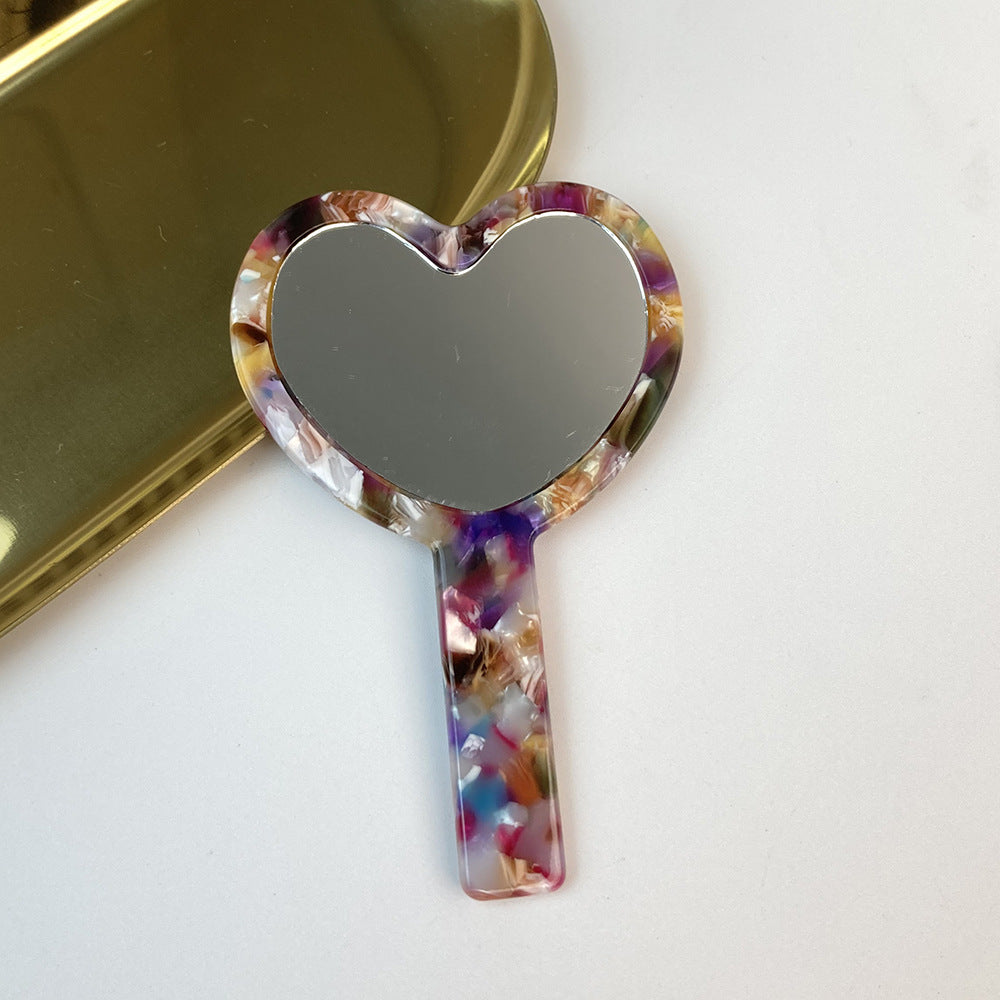 CouldNook Heart Hand Mirror - Short Straight Handle And Patterned Acetate