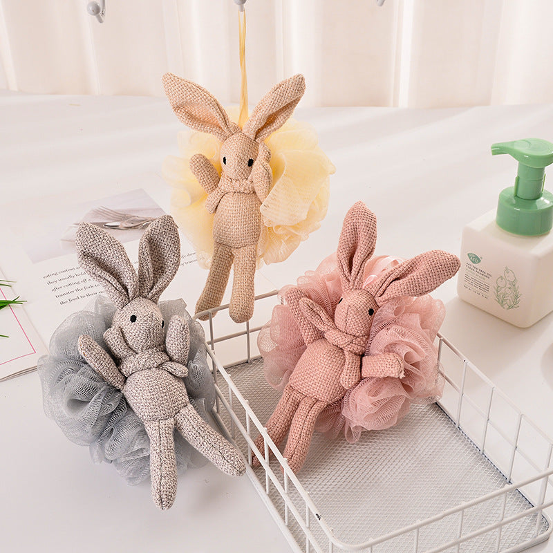 CouldNook Rabbit Bath Pouf - Plush Character and Mesh Body