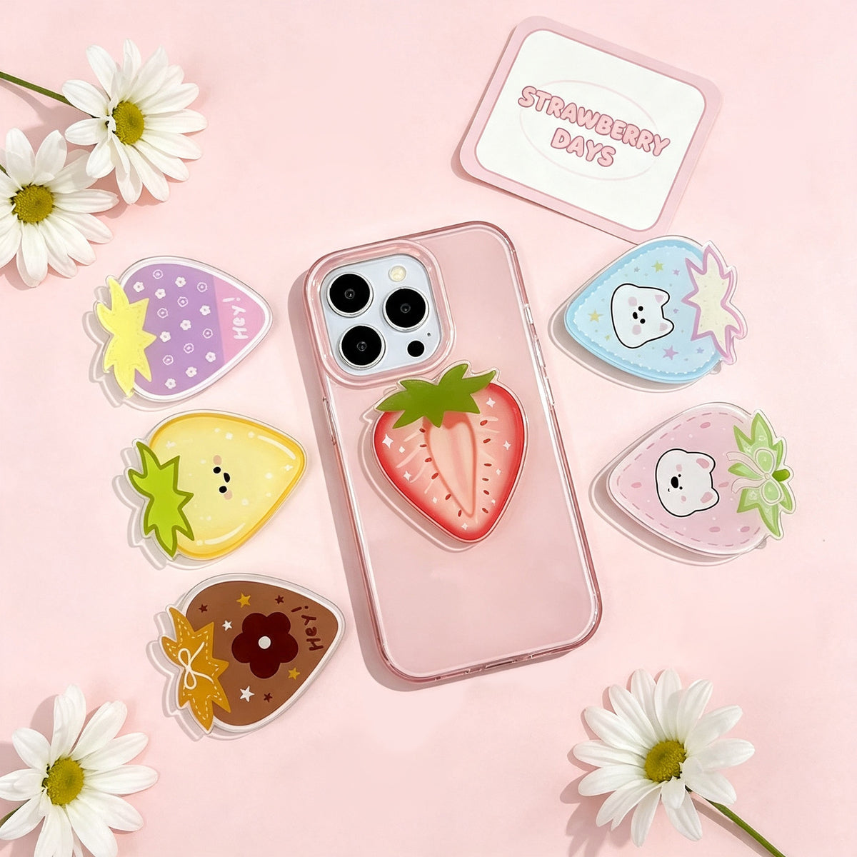CouldNook Strawberry Phone Grip - Colorful Artwork And Expandable Back