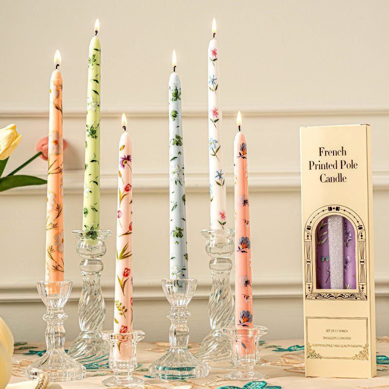 CouldNook Printed Taper Candle Set - Floral Sprigs and Heart Patterns