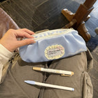 CouldNook Satin Pencil Pouch - Gingham Lining And Ruffled Label Trim