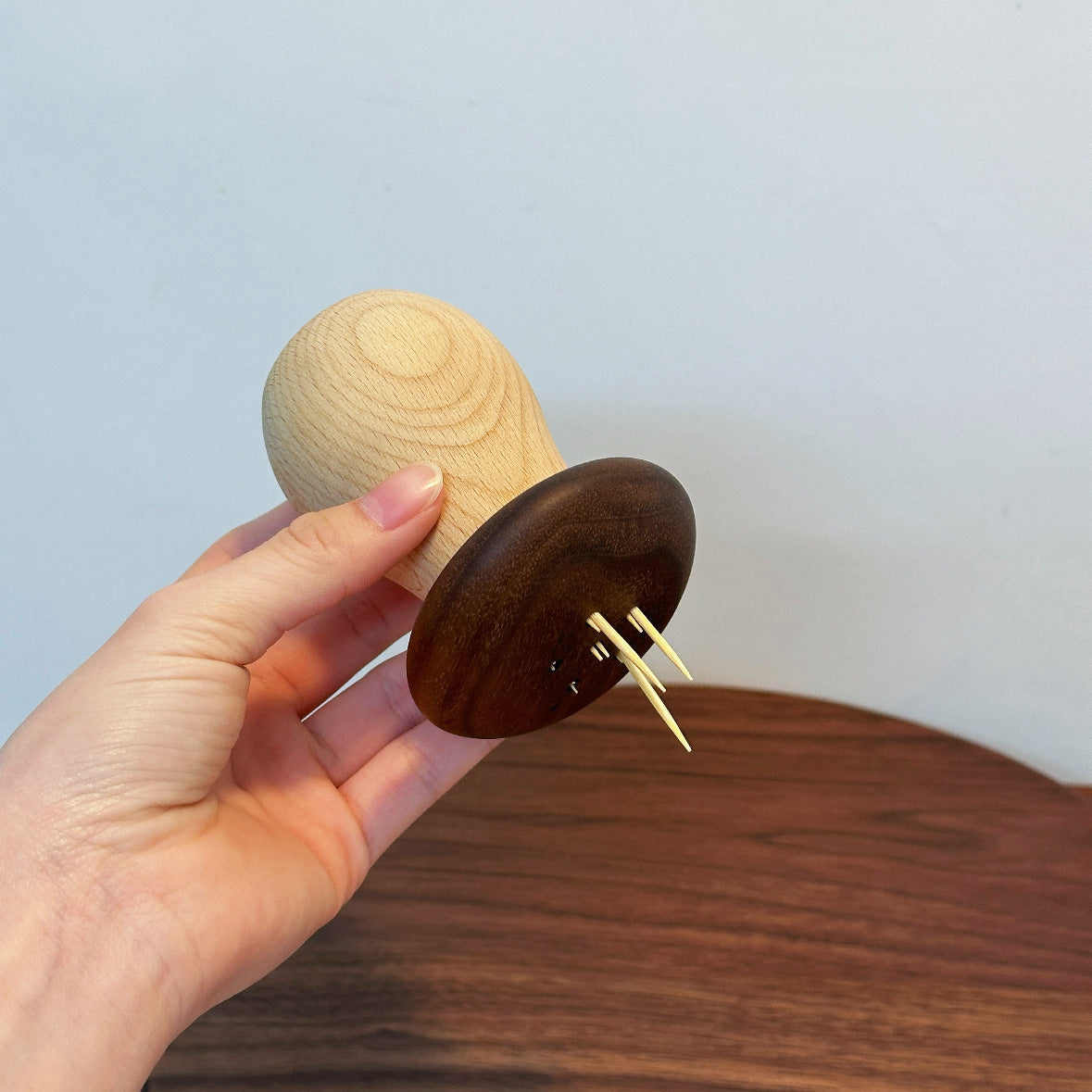 CouldNook Wooden Mushroom Toothpick Holder - Two-Tone Cap Design