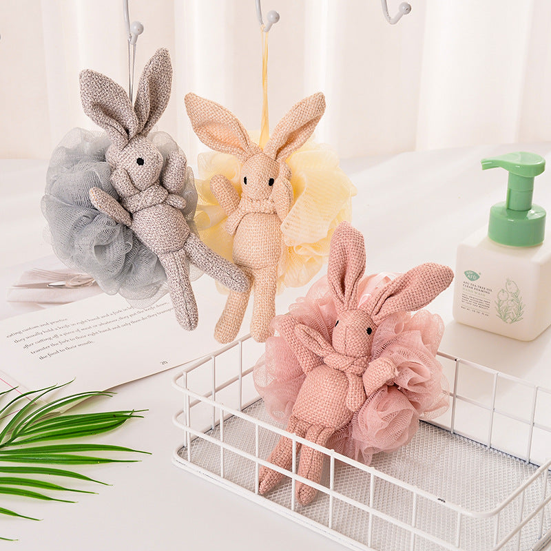 CouldNook Rabbit Bath Pouf - Plush Character and Mesh Body
