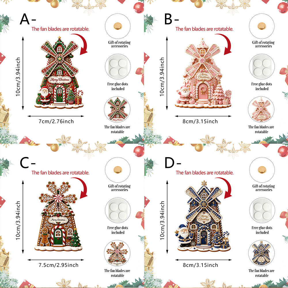 CouldNook Windmill House Magnet - Christmas Print And Rotating Blade Detail