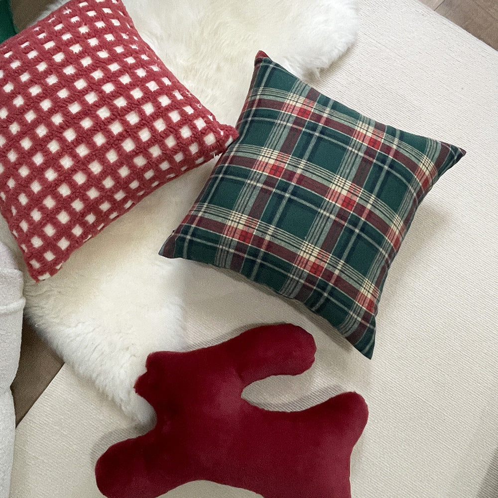 CouldNook Christmas Plaid Cushion Cover - Green Ground And Crossing Stripes