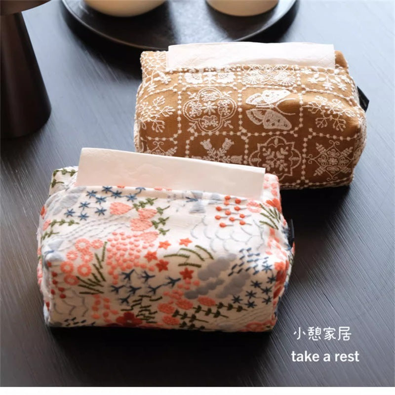 CouldNook Embroidered Tissue Box Cover - Patterned Panels And Zip Access