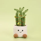 CouldNook Crocheted Bamboo Pot Ornament - Smiling Face And Textured Stems