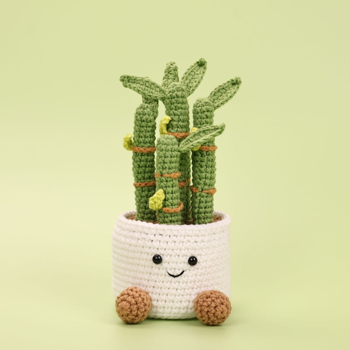 CouldNook Crocheted Bamboo Pot Ornament - Smiling Face And Textured Stems