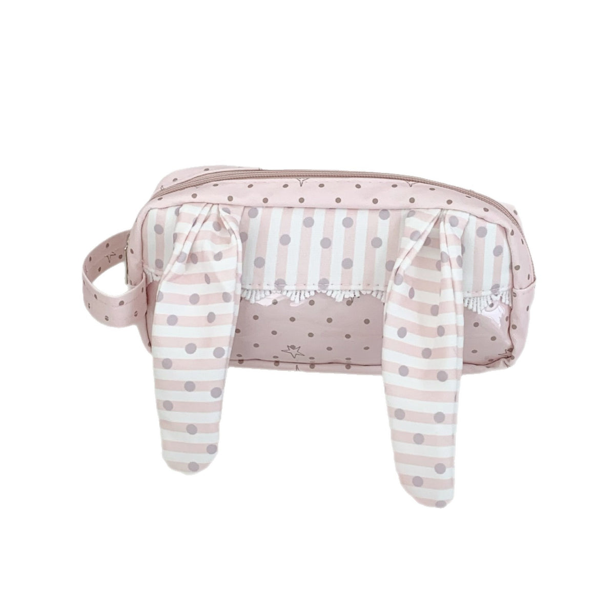CouldNook Rabbit Ear Pencil Pouch - Patterned Panels And Gathered Trim