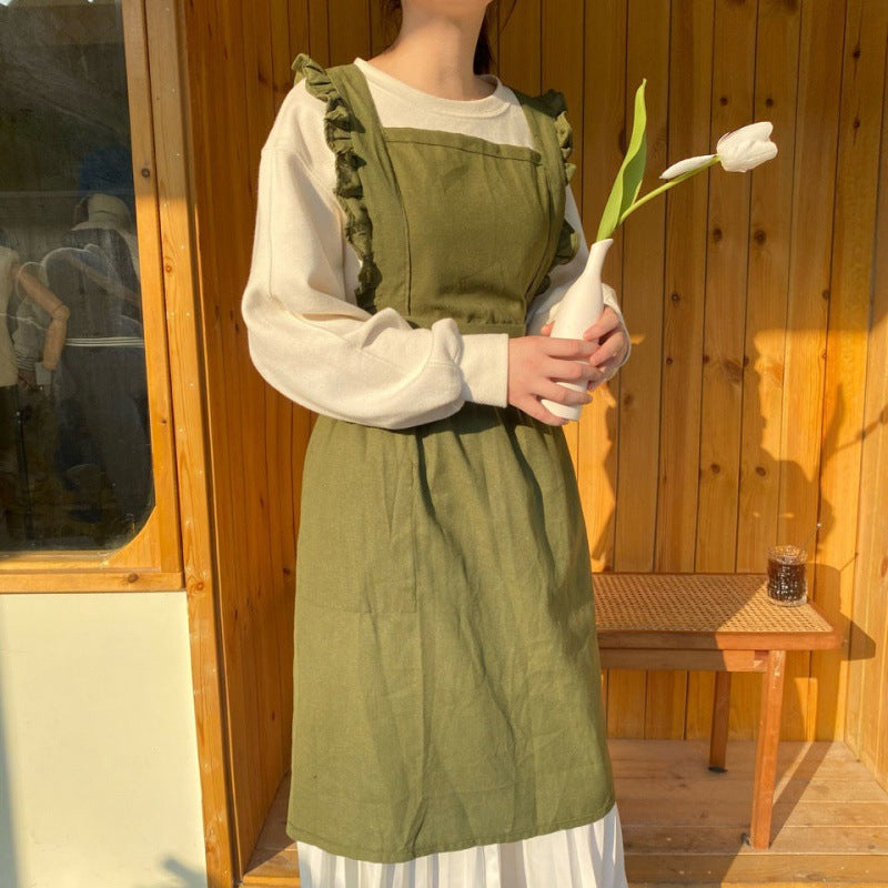 CouldNook Solid Ruffle Apron - Deep Tone Kitchen Pinafore