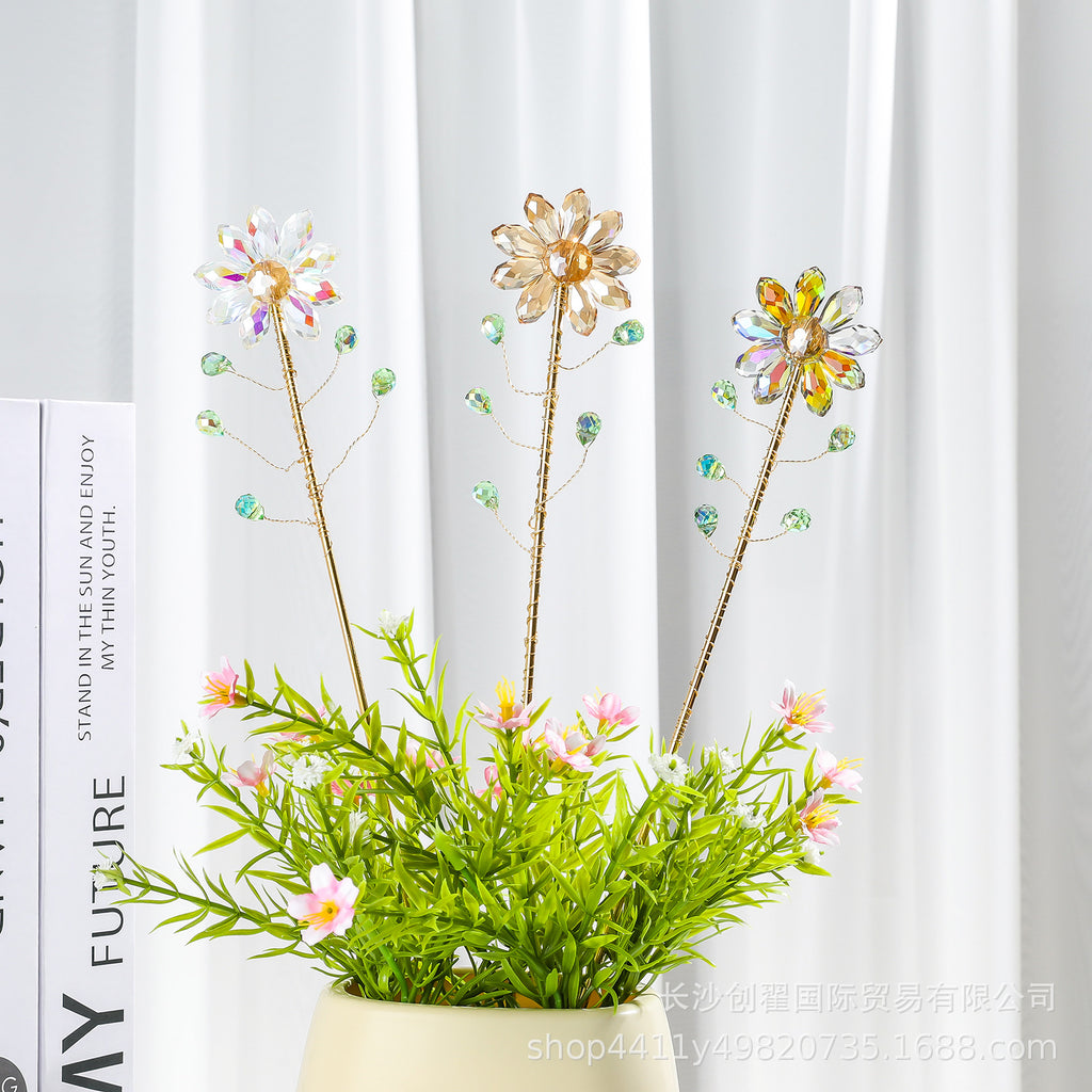 CouldNook Flower Suncatcher Plant Stake - Faceted Petals And Beaded Branches