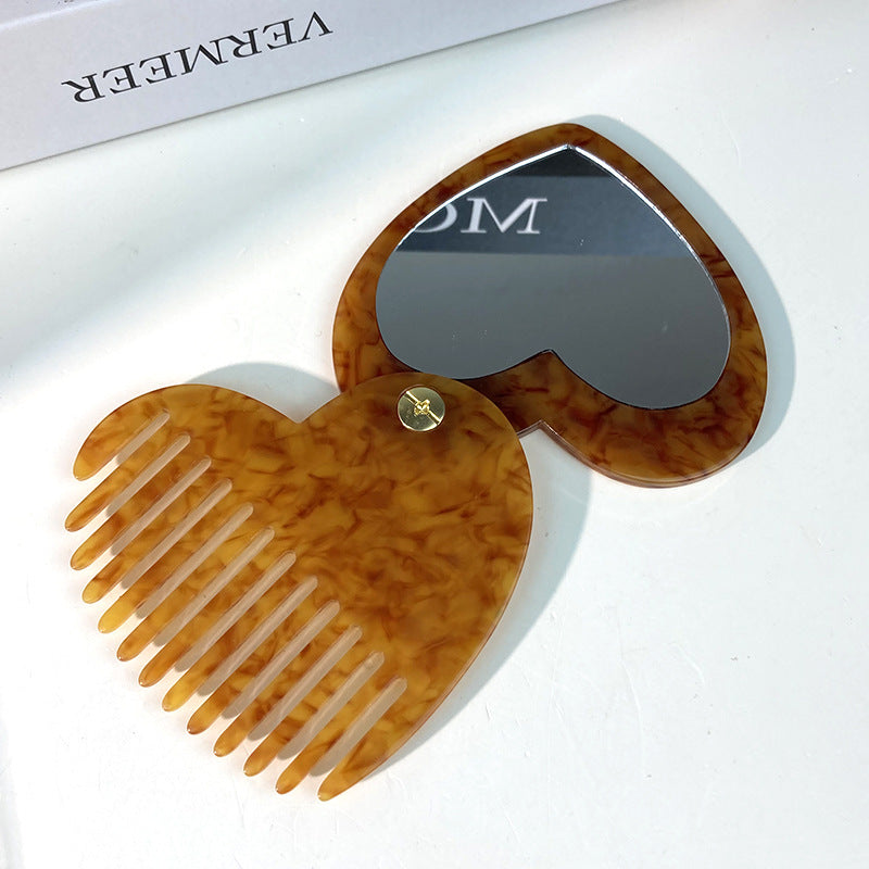 CouldNook Heart Mirror Comb - Marbled Acetate and Swivel Opening Detail