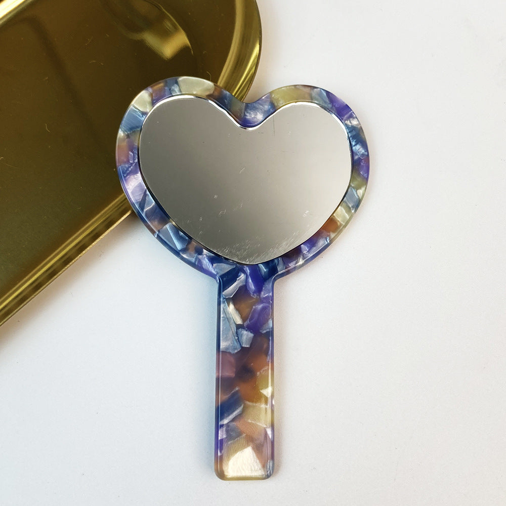 CouldNook Heart Hand Mirror - Short Straight Handle And Patterned Acetate