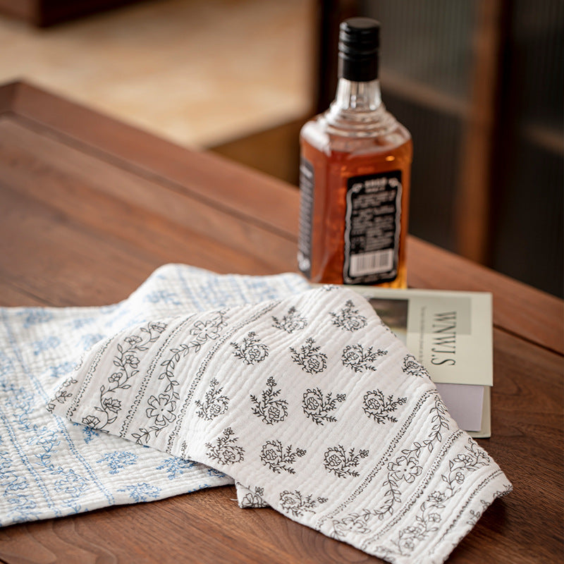 CouldNook Square Fabric Placemat - Crinkled Texture and Printed Floral Designs