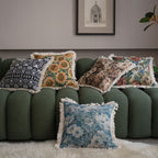 CouldNook Fringed Jacquard Cushion Cover - Botanical Patterns And Textured Borders
