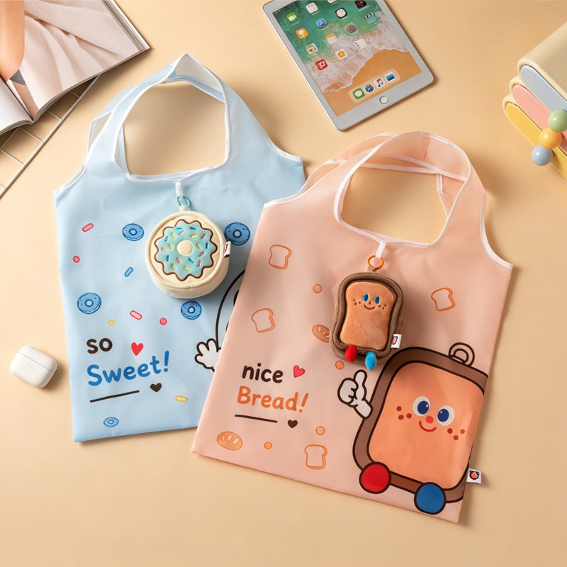 CouldNook Food Character Shopping Bag - Foldable Tote And Matching Pouch