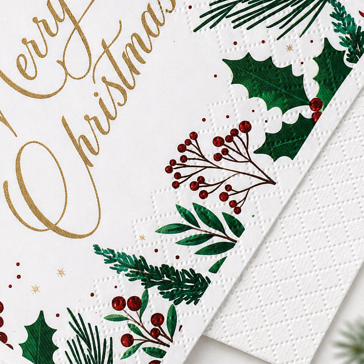 CouldNook Christmas Paper Napkins - Holly Berry Border And Script Greeting