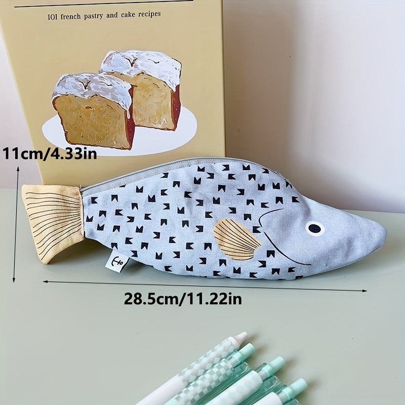 CouldNook Fish Canvas Pencil Pouch - Printed Scales And Fishbone Lining