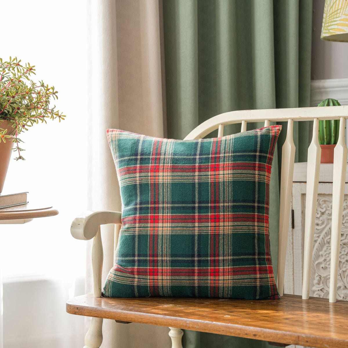 CouldNook Seasonal Pattern Cushion - Plaid Checks And Raised Festive Motifs