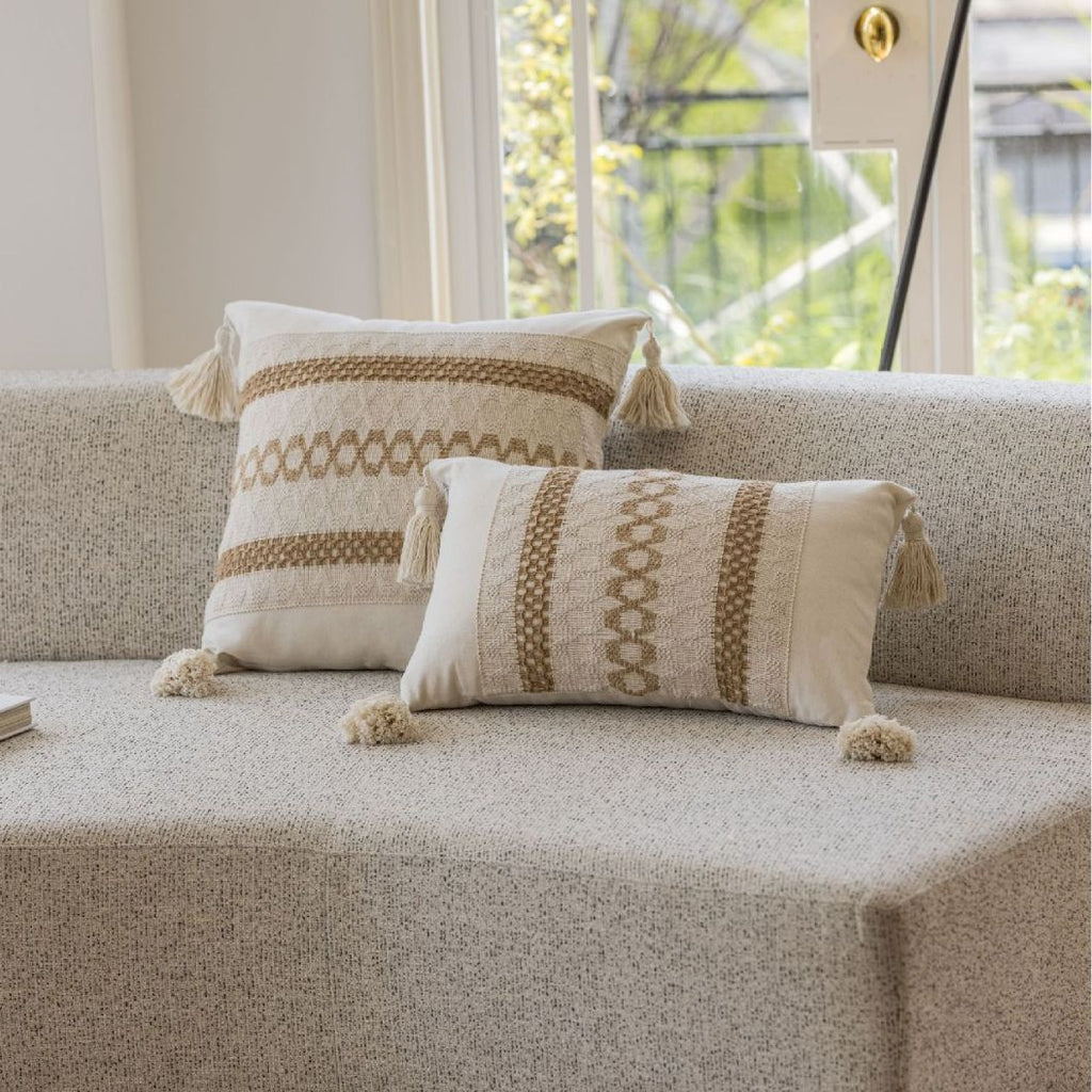 CouldNook Tasseled Cushion Cover - Woven Patterns And Four Corner Tassels