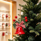 CouldNook Christmas Bell Ornament - Checkered Bows and Greenery Accents
