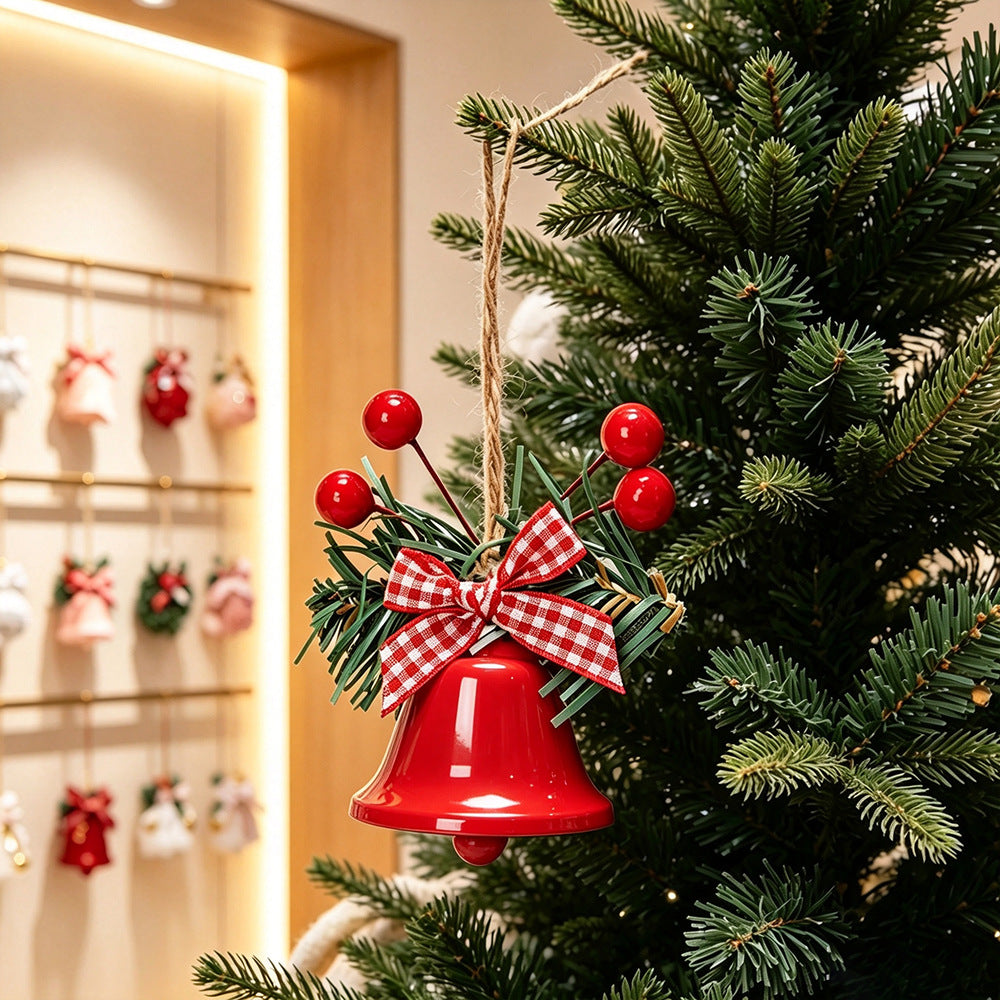 CouldNook Christmas Bell Ornament - Checkered Bows and Greenery Accents