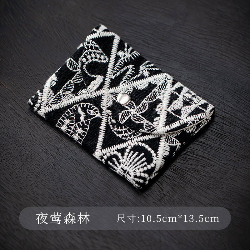 CouldNook Embroidered Card Pouch - Curved Flap And Snap Closure