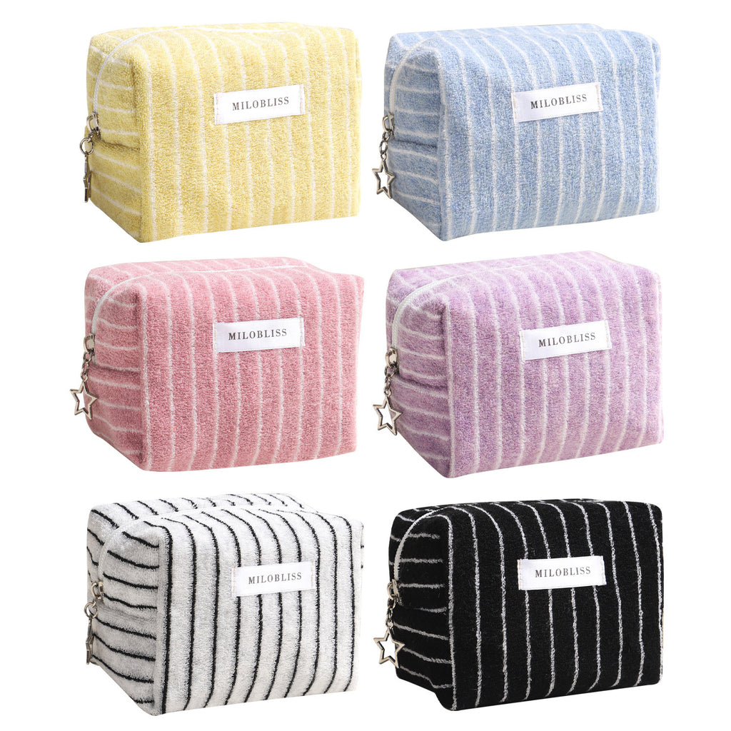 CouldNook Striped Cosmetic Bag - Towel Texture And Star Zipper Pull