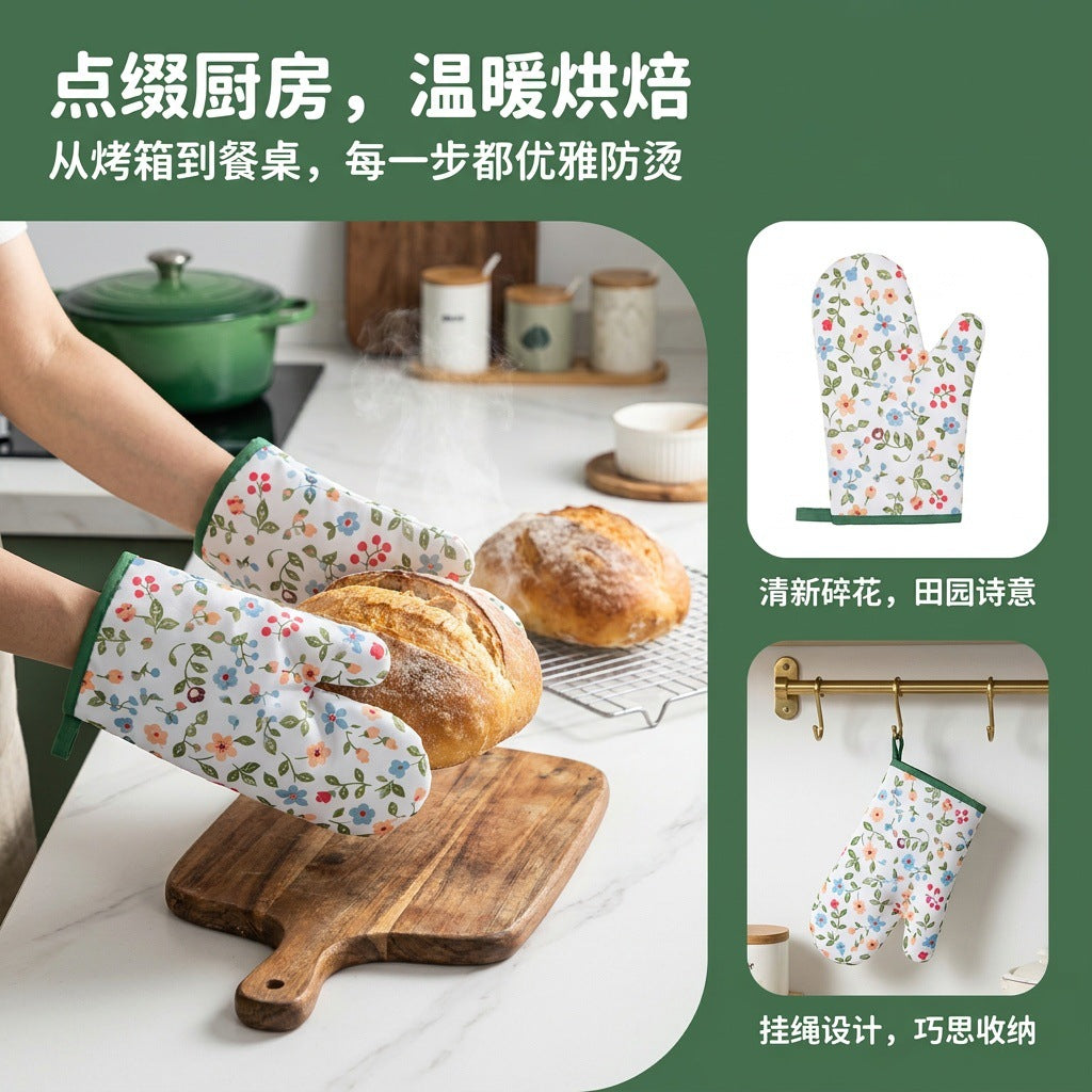 CouldNook Printed Oven Mitt - Floral Patterns And Bound Hanging Loop