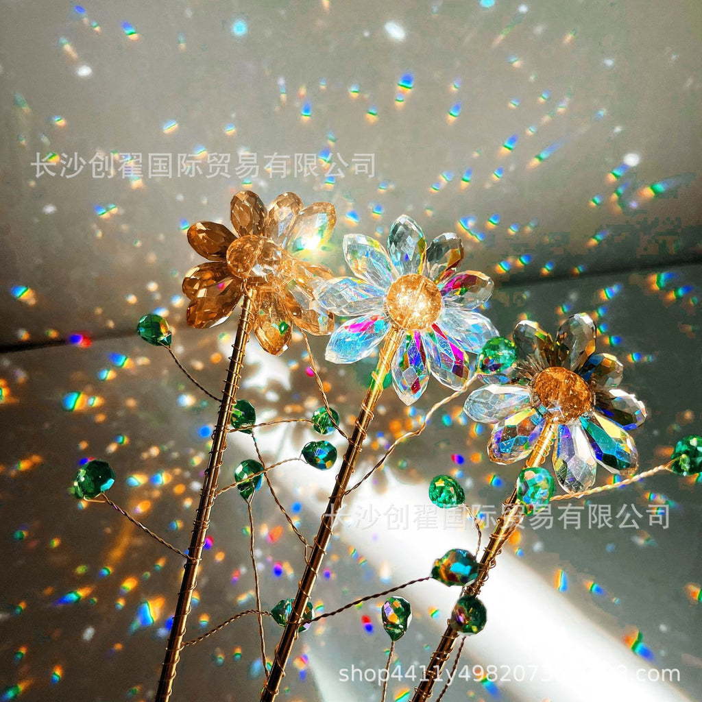 CouldNook Flower Suncatcher Plant Stake - Faceted Petals And Beaded Branches
